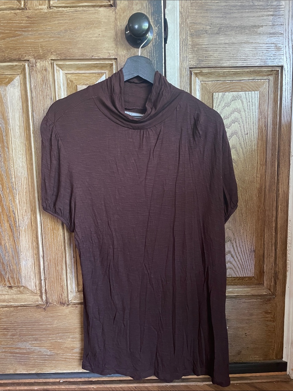 To the Max Chocolate Brown Short-Sleeve Mock Neck Tee